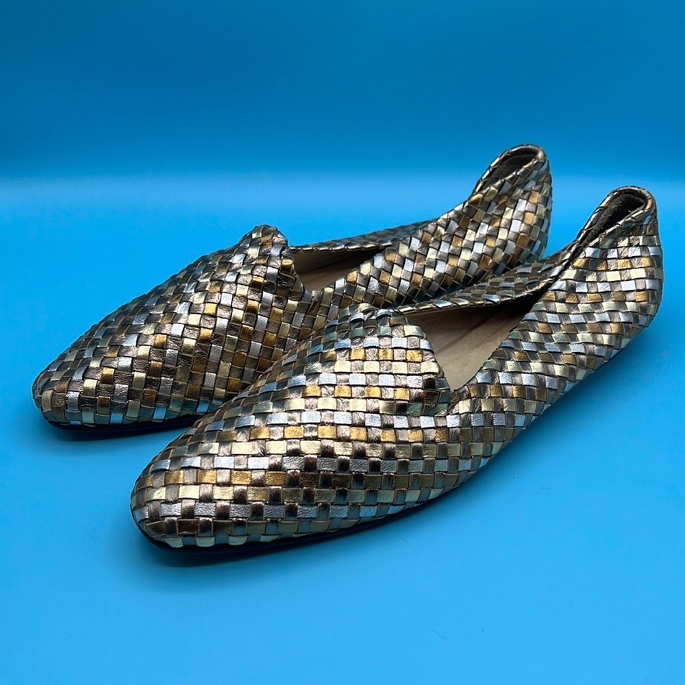 Sesto Meucci Metallic Woven Loafers in Gold and Silver